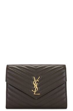 Saint Laurent Cassandre Chevron Flap Pouch Clutch Dark Musk NWT